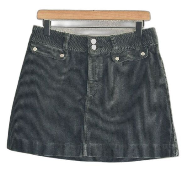 Abercrombie Corduroy Mini Skirt Black Ribbed High Waist Womens Sz 8 with Pockets - Picture 1 of 5